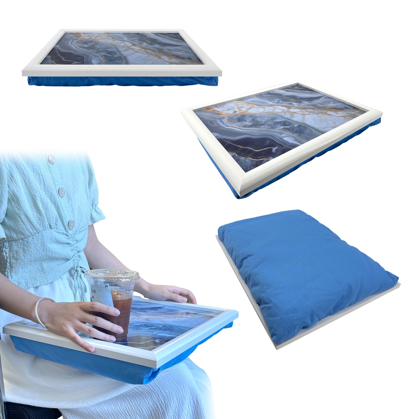 Bean Bag Lap Tray Table TV Dinner Stable Table Breakfast Serving Tray Laptray Design, Ideal Gift, Design # Marbled Tide