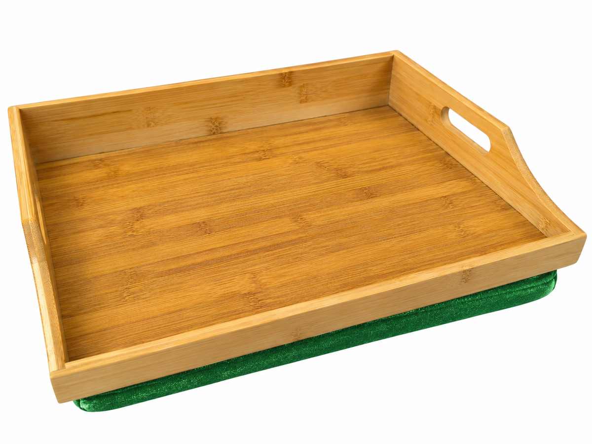 100% Bamboo Lap Tray with Cushion: Dinner / Breakfast Tray, Stable Table, Serving Tray Laptray, Gift, Design # Natural Bamboo (Red)