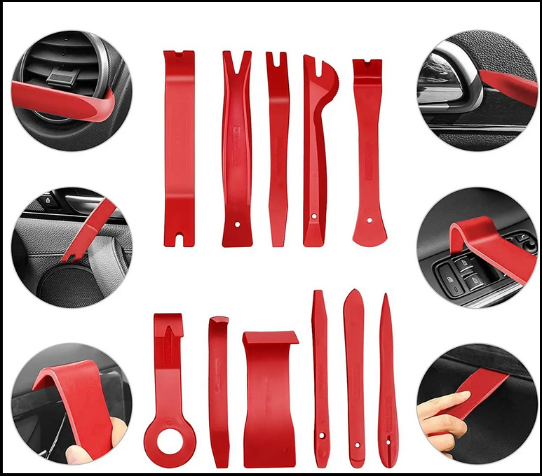 12pcs car panel and window removal tool kit durable, portable, and scratch-free (Red)