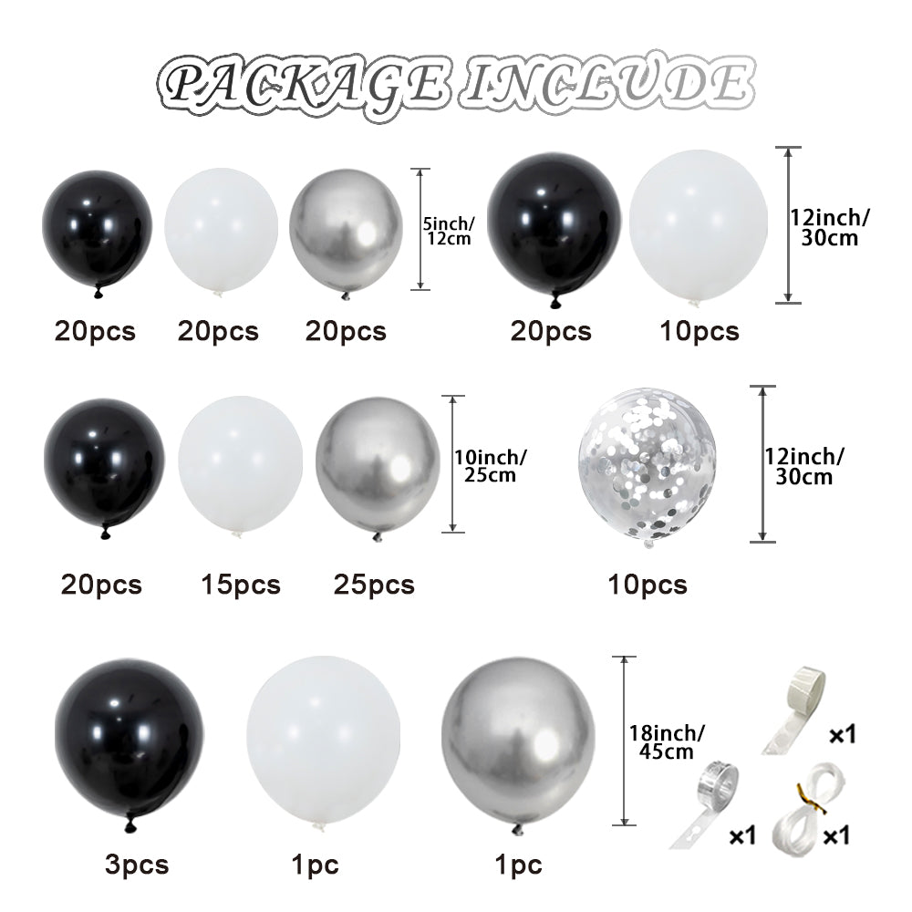 Balloon Garland Kit- black white and silver balloons