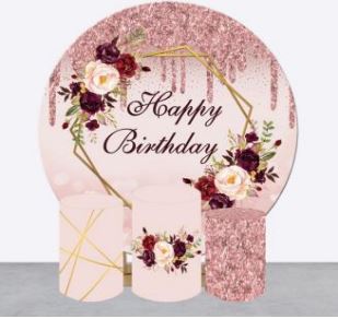 Backdrop and Plinths Cover- Birthday Pink Flower Theme
