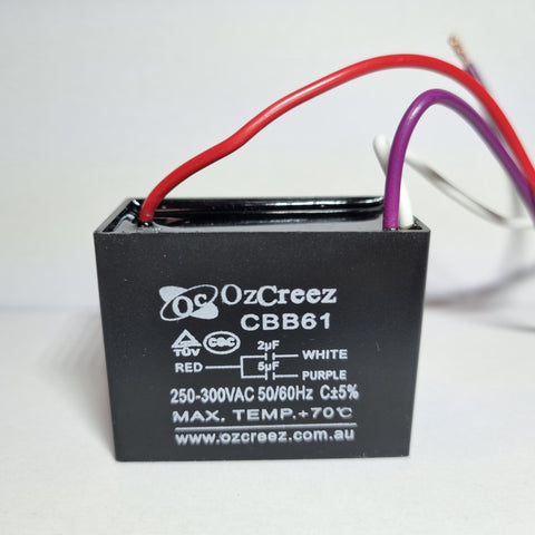 CBB61 2+5uF 3 Wires Fan Starting Capacitor For Ceiling Fan, Exhaust Fan, Dynamo-motor, Hood Fan Capacitor