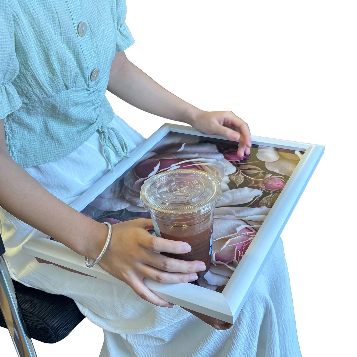 Bean Bag Lap Tray Table TV Dinner Stable Table Breakfast Serving Tray Laptray Design, Ideal Gift, Design # Rosa Rosata