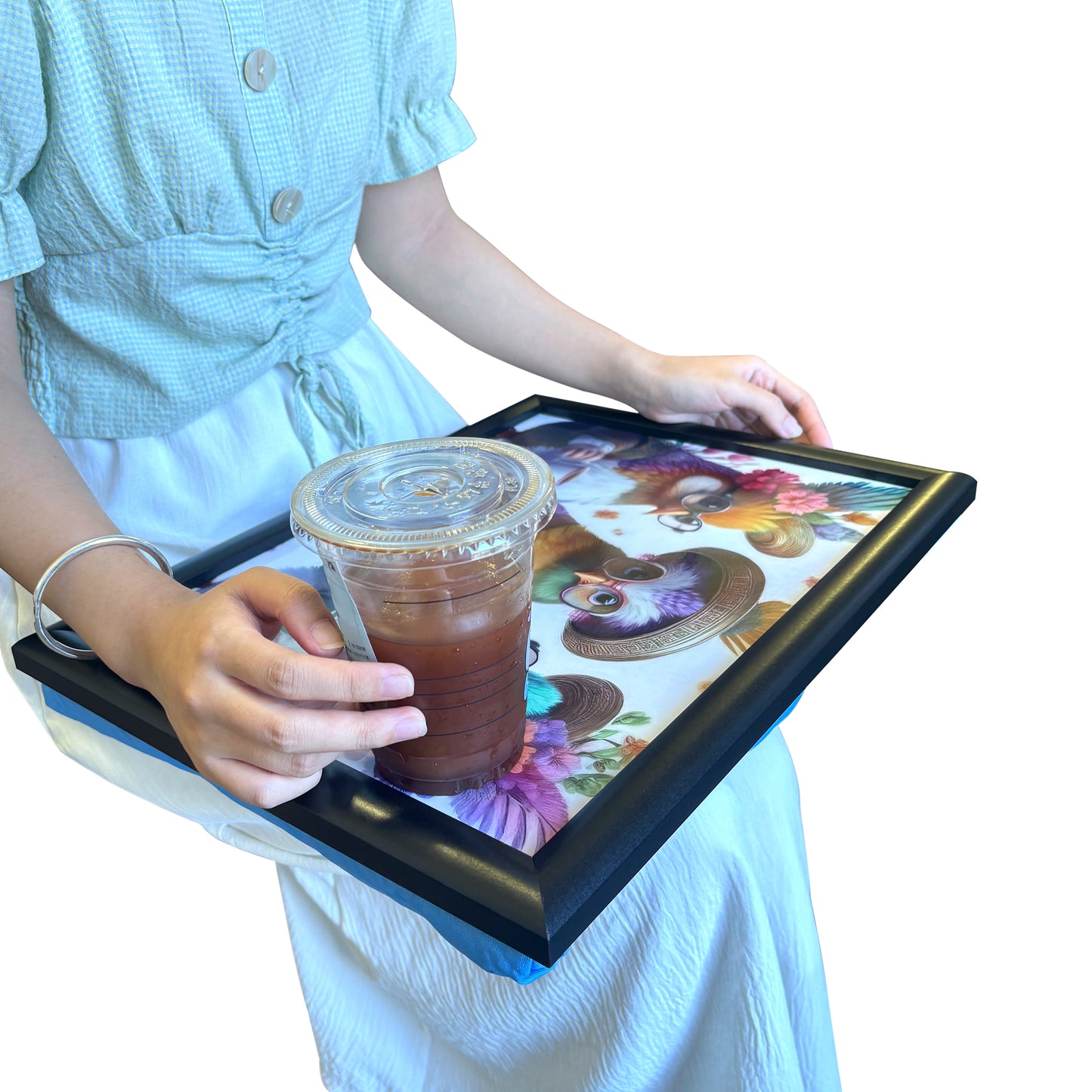 Bean Bag Lap Tray Table TV Dinner Stable Table Breakfast Serving Tray Laptray Design, Ideal Gift, Design # festivo Feathered