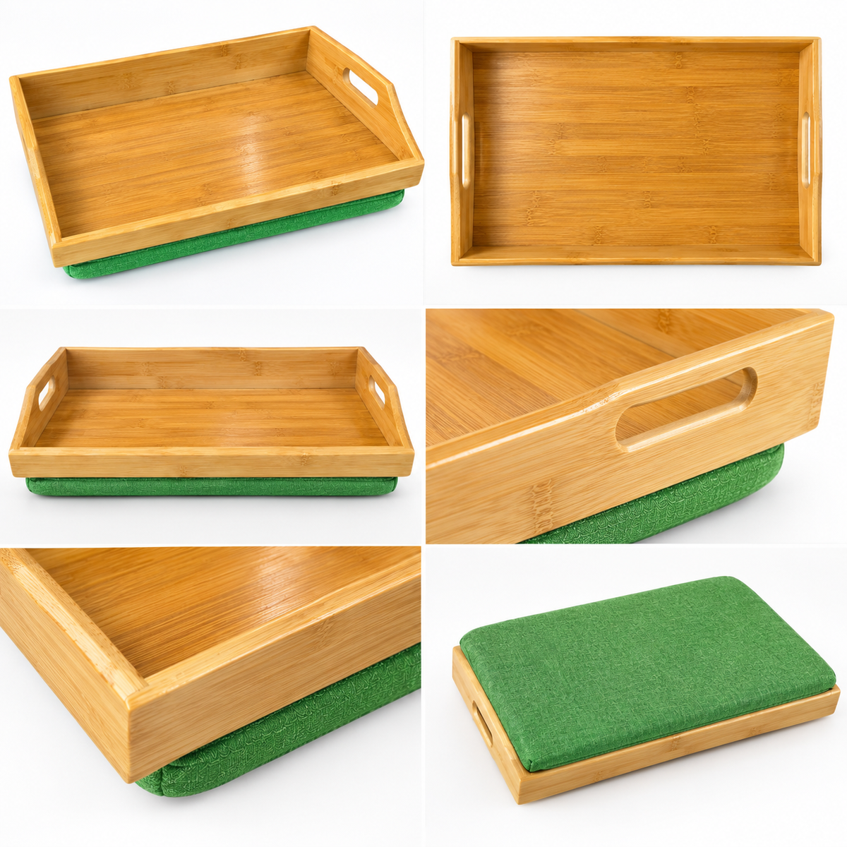 100% Bamboo Lap Tray with Cushion: Dinner / Breakfast Tray, Stable Table, Serving Tray Laptray, Gift, Design # Natural Bamboo (Green)