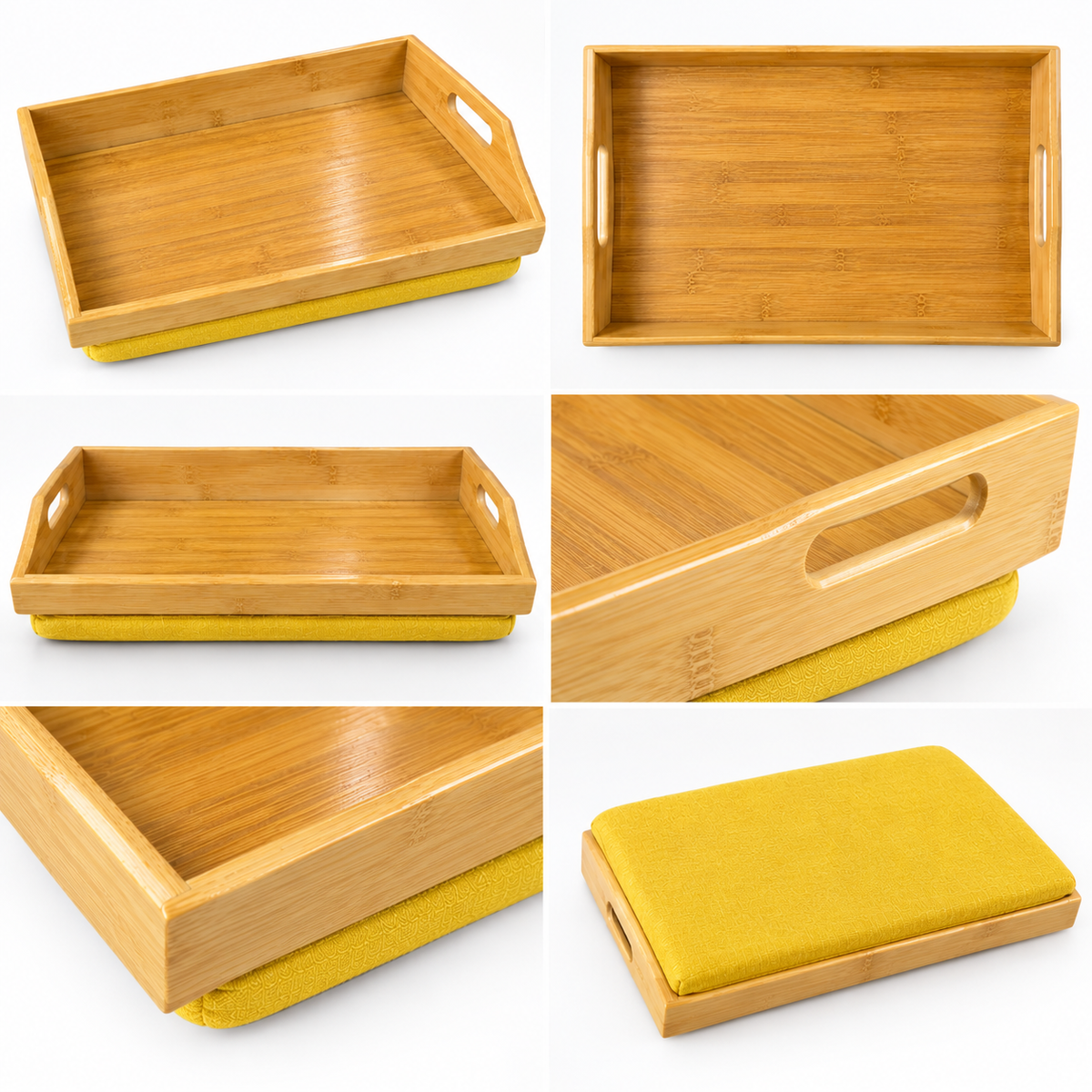 100% Bamboo Lap Tray with Cushion: Dinner / Breakfast Tray, Stable Table, Serving Tray Laptray, Gift, Design # Natural Bamboo (Yellow)