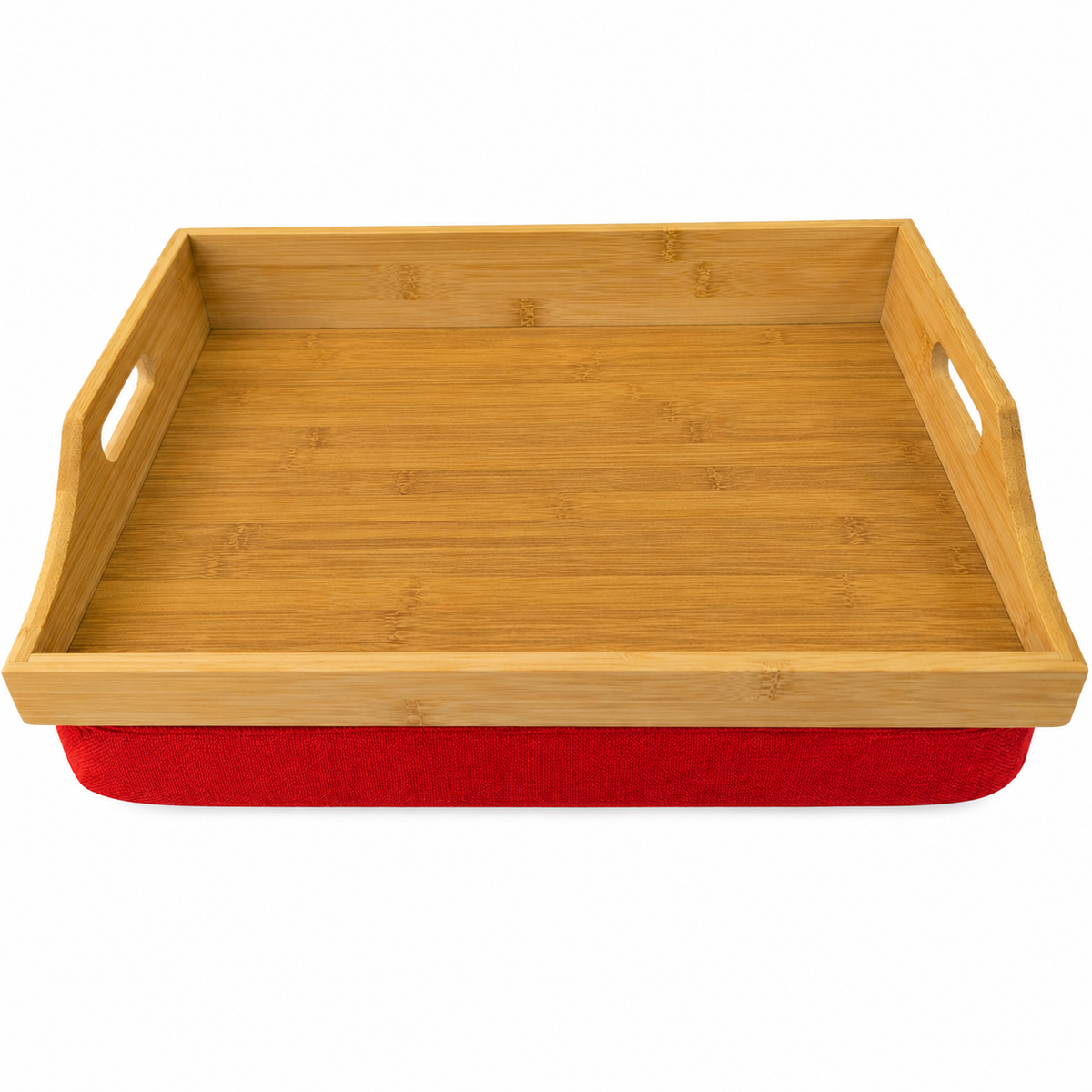 100% Bamboo Lap Tray with Cushion: Dinner / Breakfast Tray, Stable Table, Serving Tray Laptray, Gift, Design # Natural Bamboo (Red)