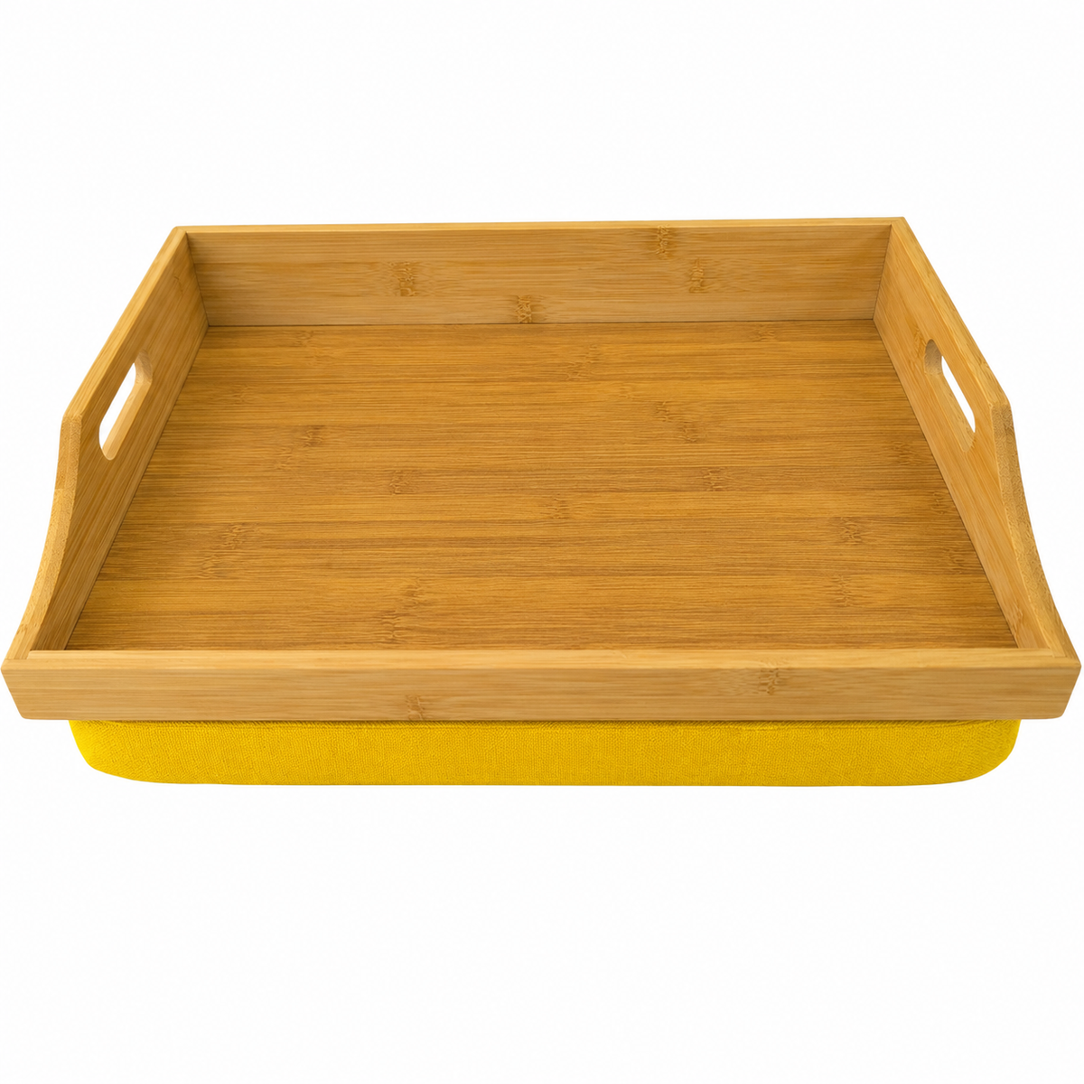 100% Bamboo Lap Tray with Cushion: Dinner / Breakfast Tray, Stable Table, Serving Tray Laptray, Gift, Design # Natural Bamboo (Yellow)