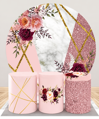 Backdrop and Plinths Cover- Pink Flower Theme
