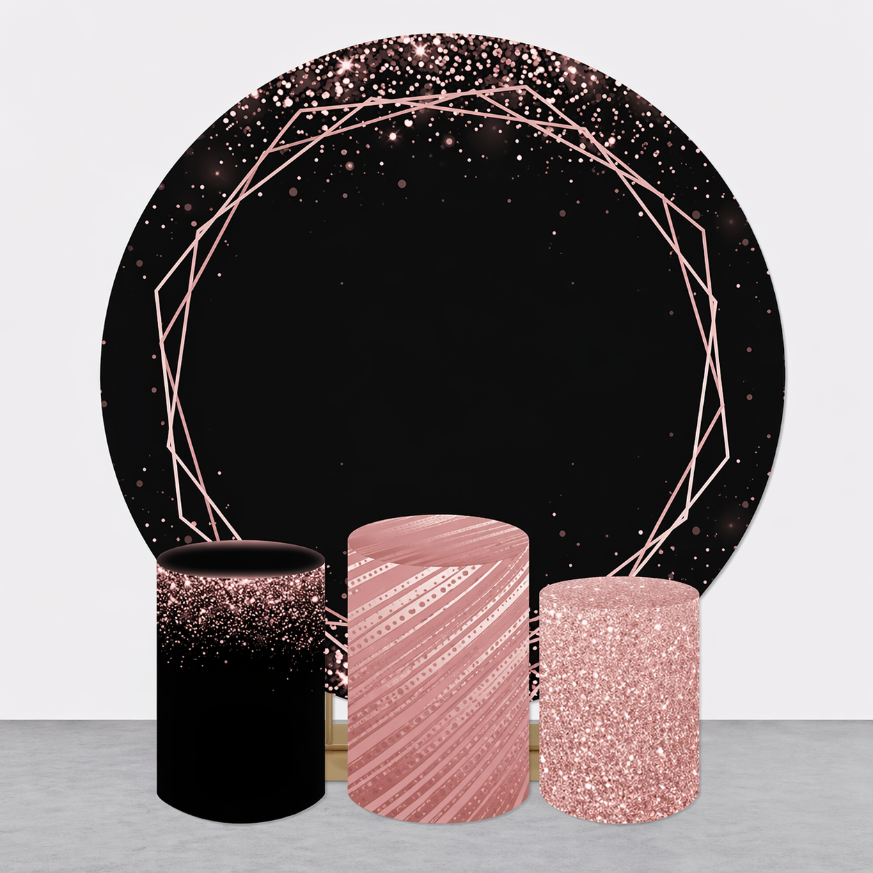 Backdrop and Plinths Cover- Pink Black Glitter