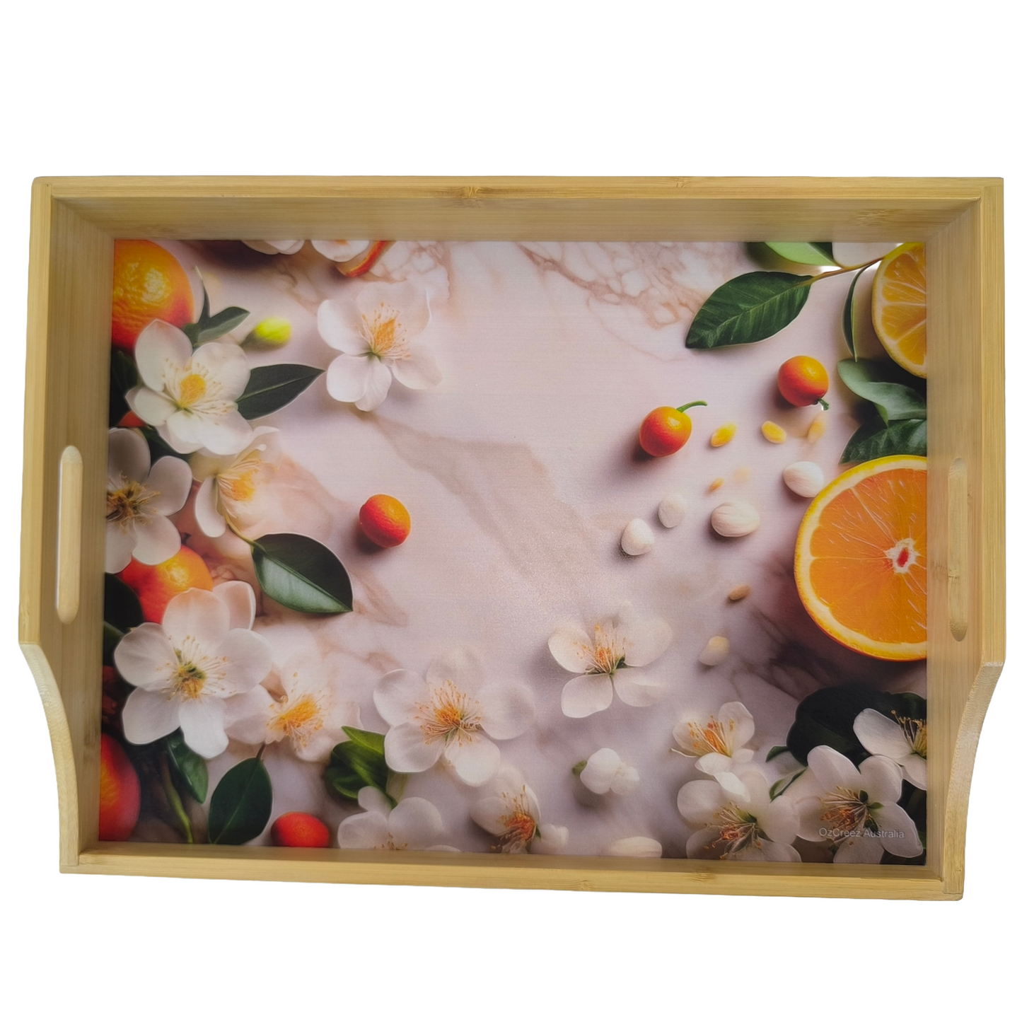 100% Bamboo Lap Tray with Cushion: Dinner / Breakfast Tray, Stable Table, Serving Tray Laptray, Gift, Design # Citrus Blossom