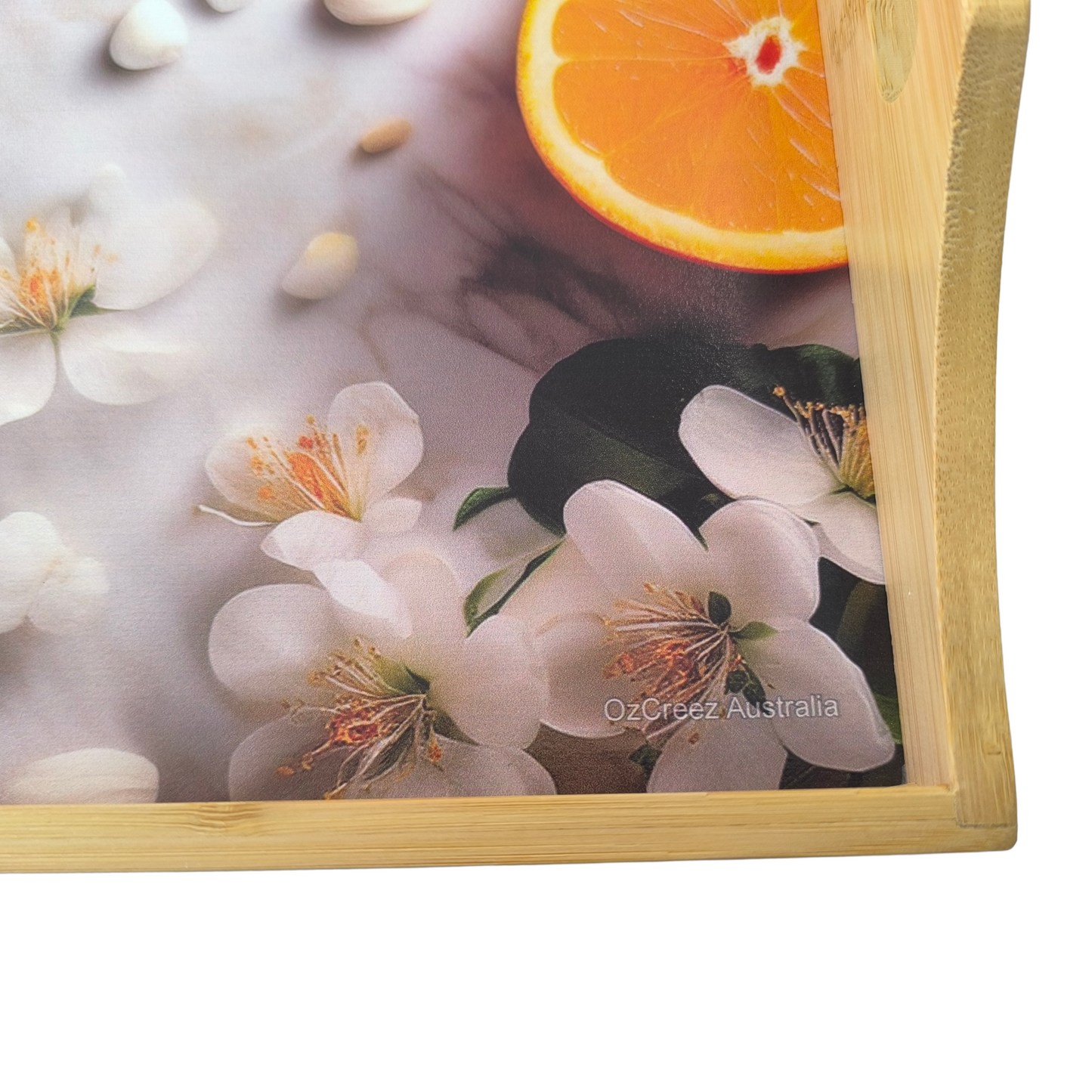 100% Bamboo Lap Tray with Cushion: Dinner / Breakfast Tray, Stable Table, Serving Tray Laptray, Gift, Design # Citrus Blossom