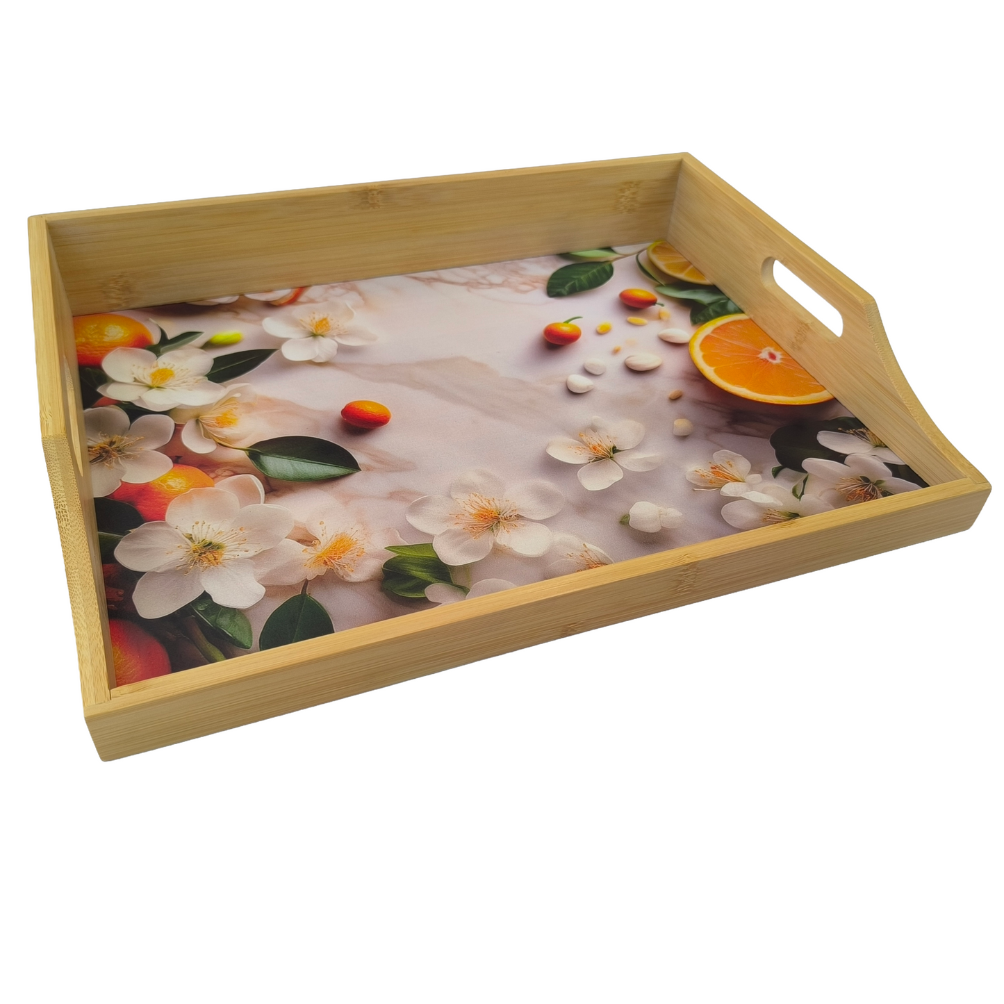 100% Bamboo Lap Tray with Cushion: Dinner / Breakfast Tray, Stable Table, Serving Tray Laptray, Gift, Design # Citrus Blossom