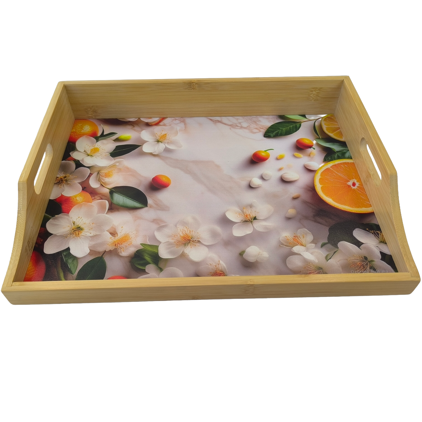 100% Bamboo Lap Tray with Cushion: Dinner / Breakfast Tray, Stable Table, Serving Tray Laptray, Gift, Design # Citrus Blossom