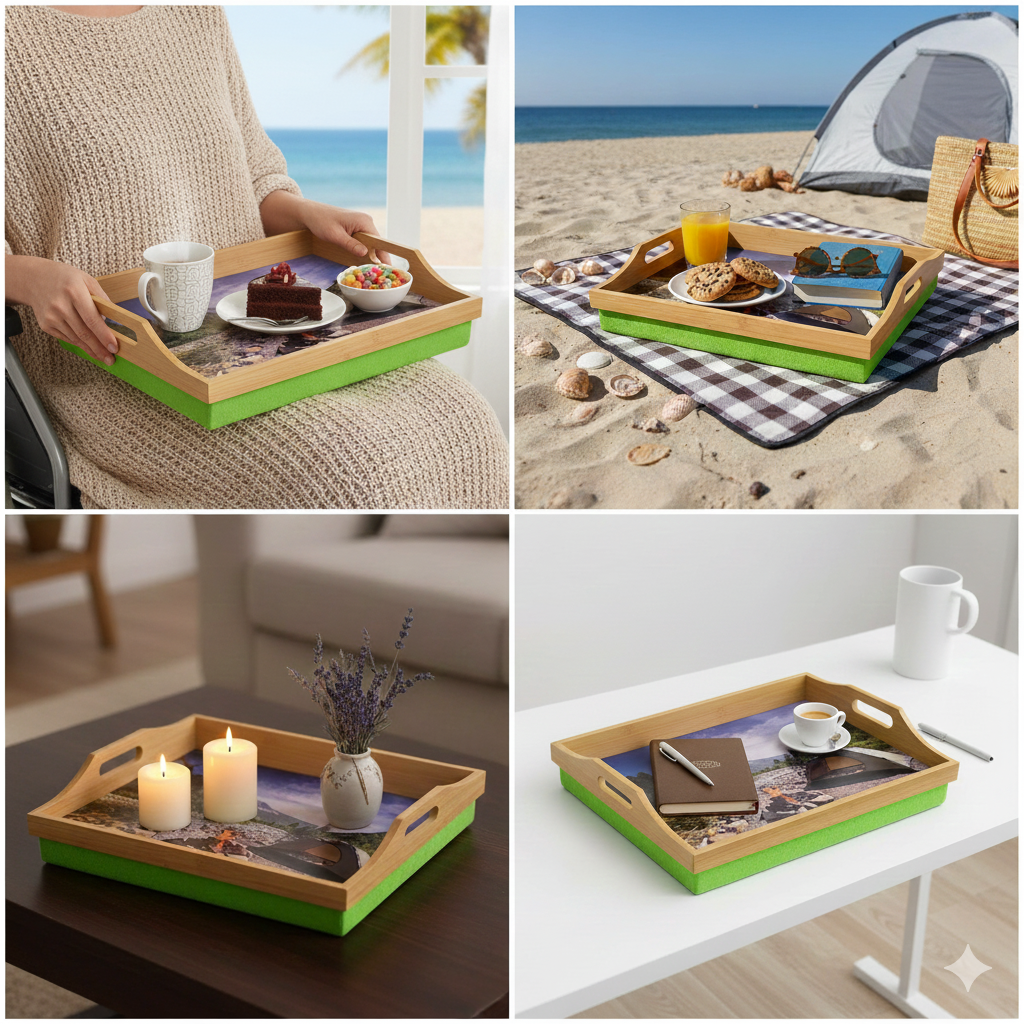 100% Bamboo Lap Tray with Cushion: Dinner / Breakfast Tray, Stable Table, Serving Tray Laptray, Gift, Design # Nature Nourishment