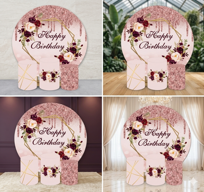 Backdrop and Plinths Cover- Birthday Pink Flower Theme