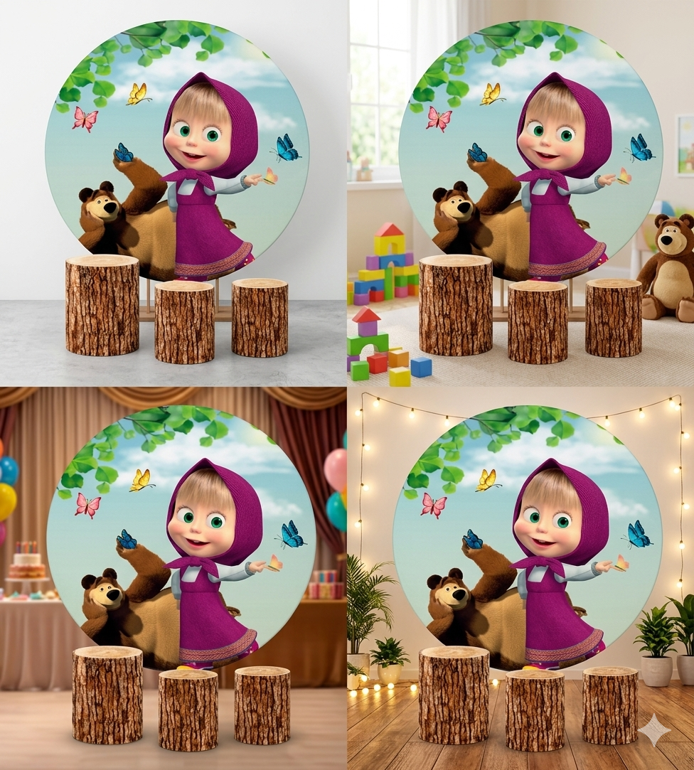 Backdrop & 3pcs Plinths Cover - Masha Bear