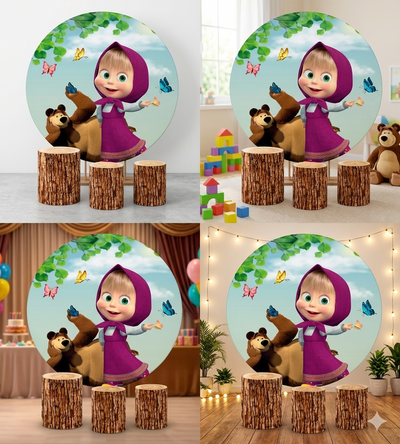 Backdrop & 3pcs Plinths Cover - Masha Bear