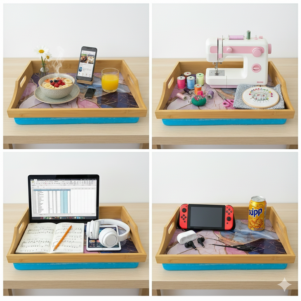 100% Bamboo Lap Tray with Cushion: Dinner / Breakfast Tray, Stable Table, Serving Tray Laptray, Gift, Design # Natural Bamboo