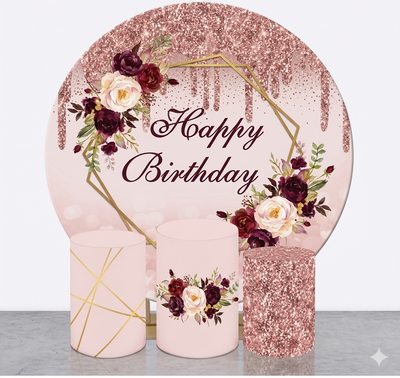 Backdrop and Plinths Cover- Birthday Pink Flower Theme