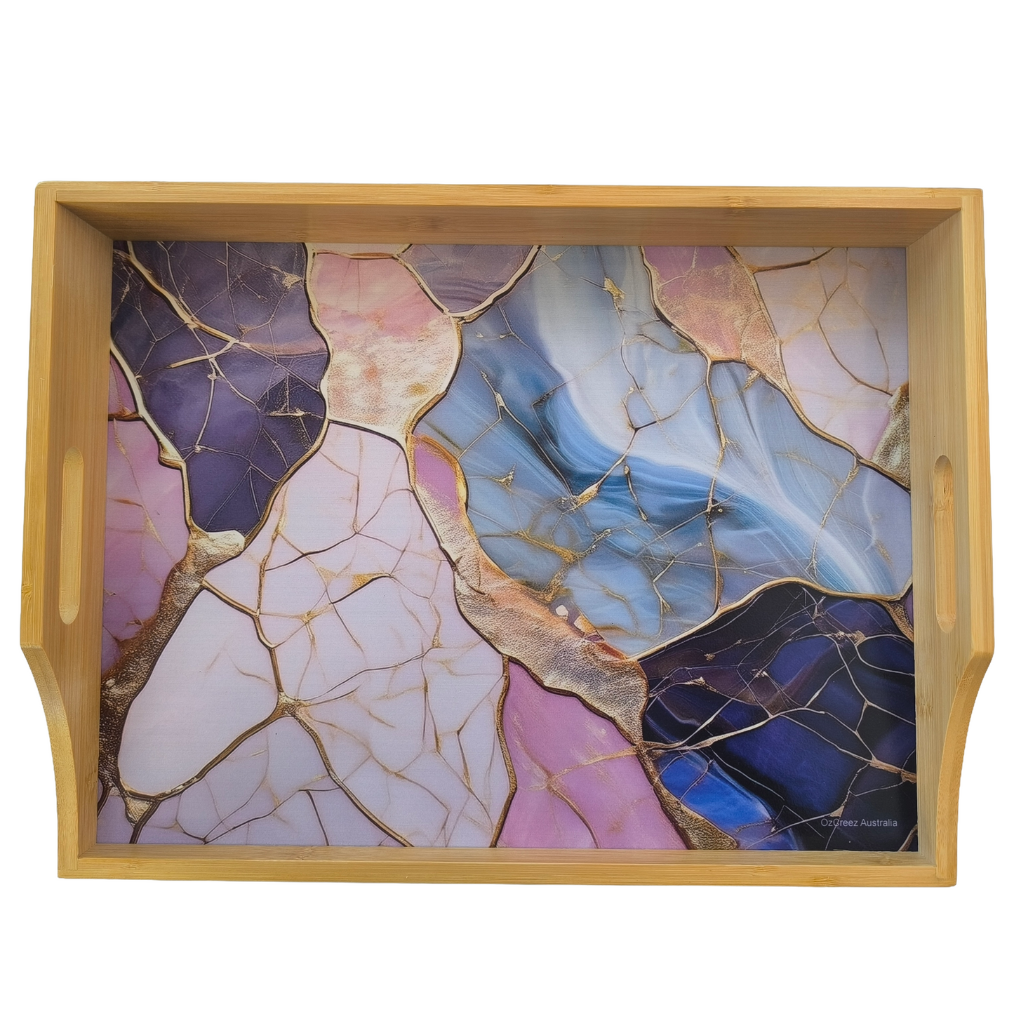 100% Bamboo Lap Tray with Cushion: Dinner / Breakfast Tray, Stable Table, Serving Tray Laptray, Gift, Design # Gilt Marble