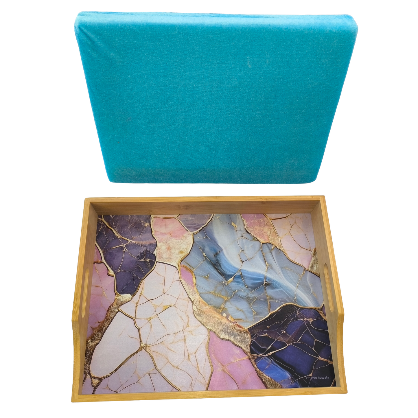 100% Bamboo Lap Tray with Cushion: Dinner / Breakfast Tray, Stable Table, Serving Tray Laptray, Gift, Design # Gilt Marble