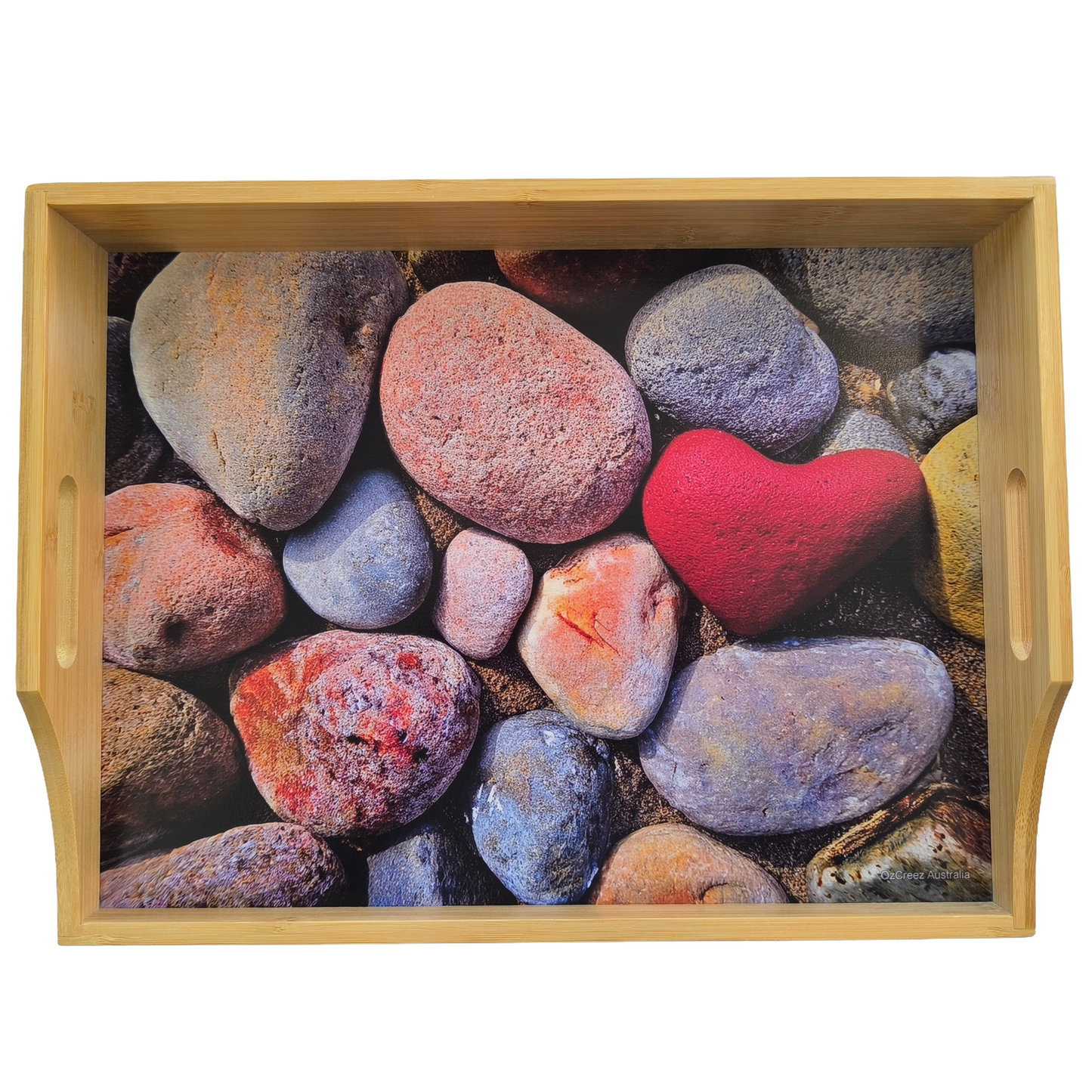 100% Bamboo Lap Tray with Cushion: Dinner / Breakfast Tray, Stable Table, Serving Tray Laptray, Gift, Design # Heart Stone