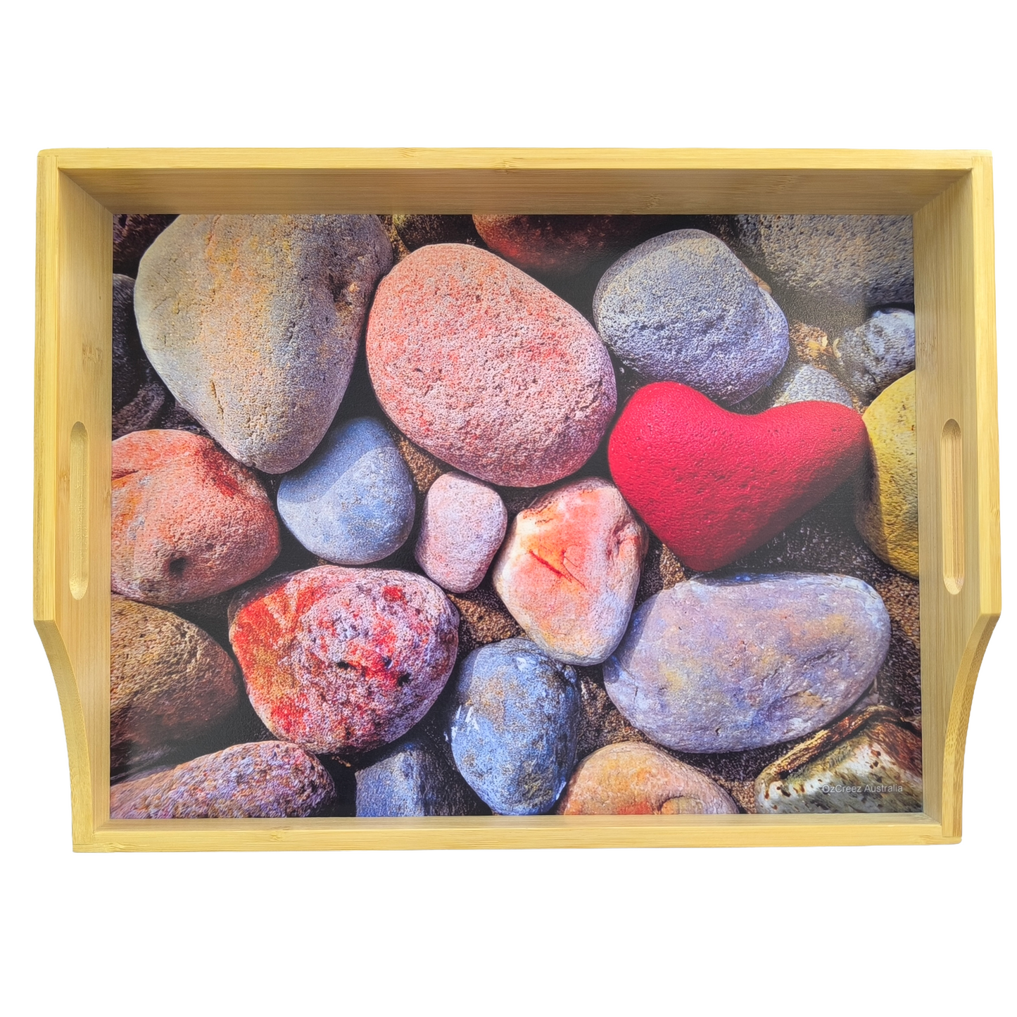 100% Bamboo Lap Tray with Cushion: Dinner / Breakfast Tray, Stable Table, Serving Tray Laptray, Gift, Design # Heart Stone