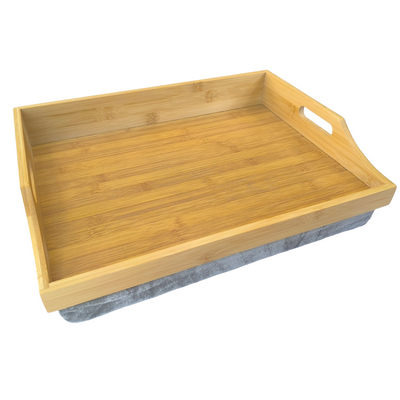 100% Bamboo Lap Tray with Cushion: Dinner / Breakfast Tray, Stable Table, Serving Tray Laptray, Gift, Design # Natural Bamboo