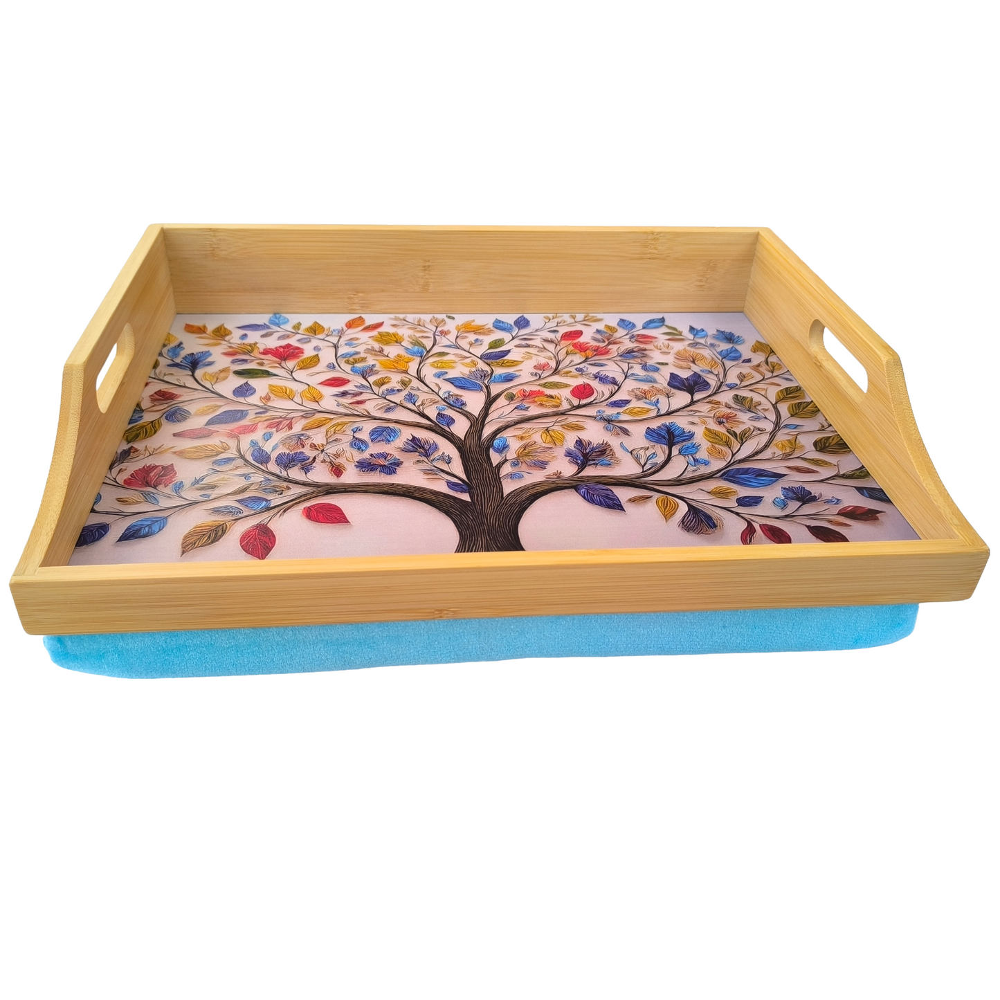 100% Bamboo Lap Tray with Cushion: Dinner / Breakfast Tray, Stable Table, Serving Tray Laptray, Gift, Design # Tree of Life