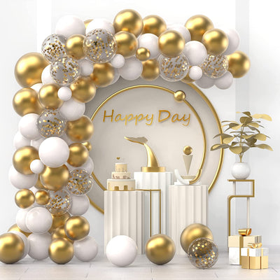 Balloon Garland Kit- white and gold balloons