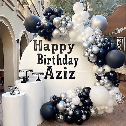 Balloon Garland Kit- black white and silver balloons